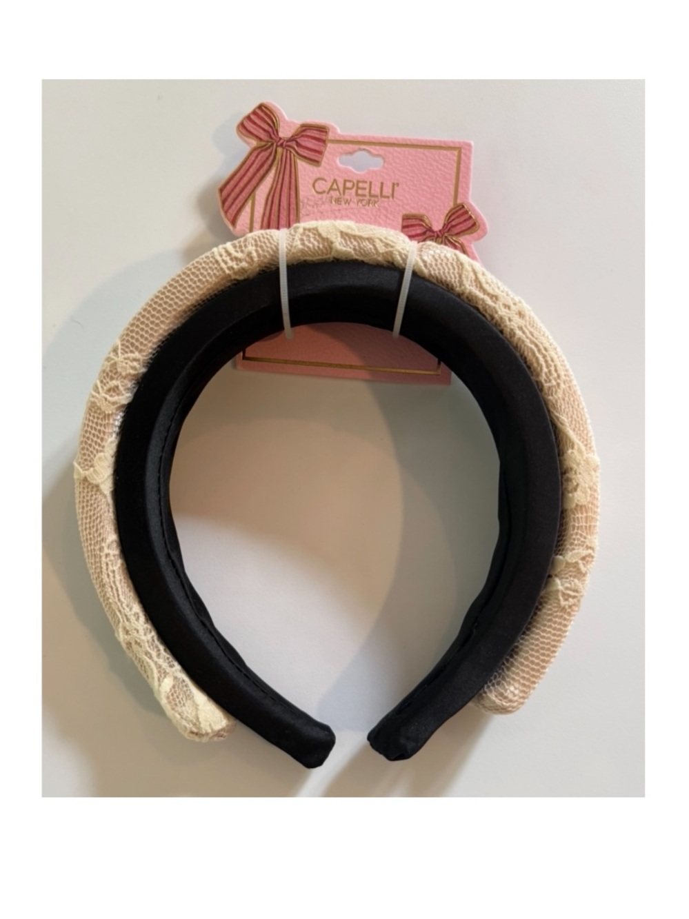 Capelli of New York Black and Cream Lace Padded Headbands - 2 Pack